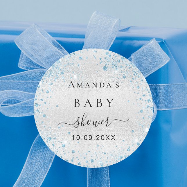 Pegatina Redonda Niño de la ducha purpurina azul plateado (Subido por el creador)