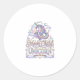 Pegatina Redonda Niño de la Luna Unicornio Diseño Original Zazzle_