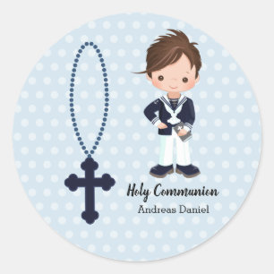 Pegatina Redonda Niño de la Primera Comunión del marinero español