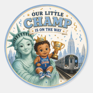 PEGATINA REDONDA NIÑO DE NUEVA YORK NIÑO BEBÉ PEQUEÑO CAMPEÓN BEBÉ