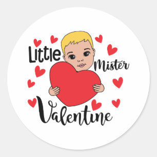Pegatina Redonda Niño de San Valentín lindo con arte de regalo de c