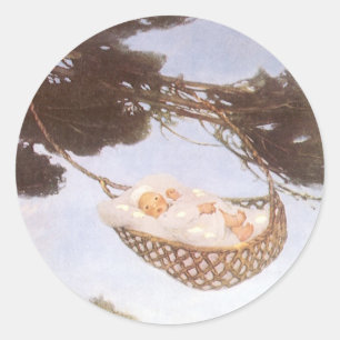 Pegatina Redonda Niño en el árbol Hassoc, por Jessie Willcox Smith