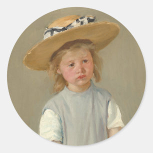 Pegatina Redonda Niño en Gorra de paja   Mary Cassatt