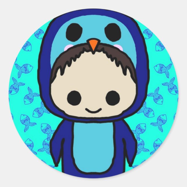 Pegatina Redonda Niño en Penguin Suit (Kawaii Club) (Anverso)