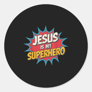 Pegatina Redonda Niño Jesús es mi superhéroe Dios Cristiano Hijo Br