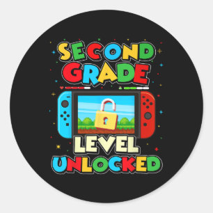 Pegatina Redonda Niño Jugador De Videojuegos Desbloqueado Nivel 2do