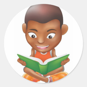 Pegatina Redonda niño leyendo un libro