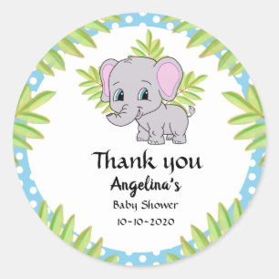 Pegatina Redonda Niño lindo Gracias Elephant Polka Dot