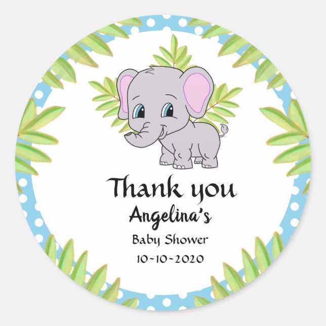 Pegatina Redonda Niño lindo Gracias Elephant Polka Dot (Anverso)