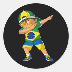 Pegatina Redonda Niño medio brasileño medio ucraniano Brasil Ucrani