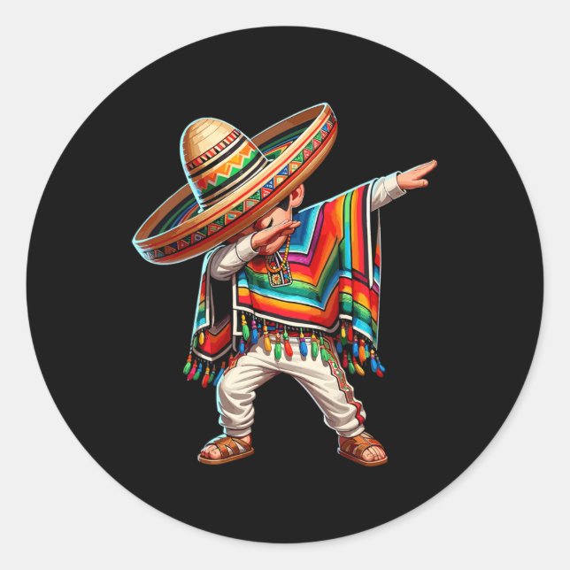 Pegatina Redonda Niño mexicano Dabbing Poncho Cinco De Mayo (Anverso)