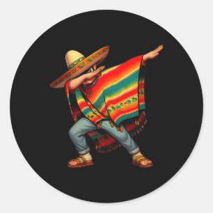Pegatina Redonda Niño mexicano Dabbing Poncho Cinco De Mayo 4