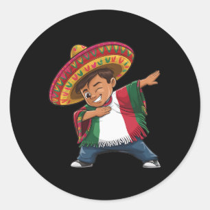 Pegatina Redonda Niño mexicano Dabbing Poncho Fiesta Cinco De Mayo