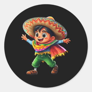 Pegatina Redonda Niño mexicano Fiesta Poncho Cinco De Mayo Celeb