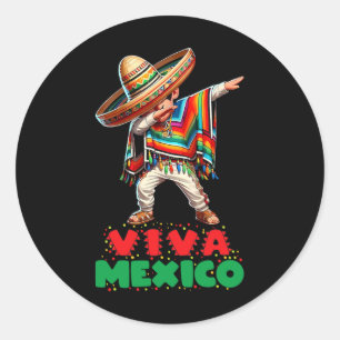 Pegatina Redonda Niño mexicano golpeando cinco veces el día de la i