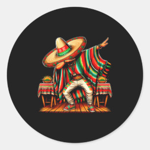 Pegatina Redonda niño mexicano sombrero dabbing poncho cinco de may