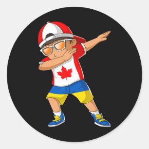 Pegatina Redonda Niño mitad canadiense mitad ucraniano Canadá Ucran