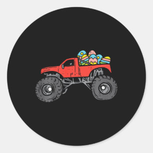 Pegatina Redonda Niño Monstruo Rojo Camión Huevos Pascua Niño Caza