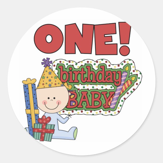 Pegatina Redonda Niño Nacimiento Primer cumpleaños camisetas y rega (Anverso)