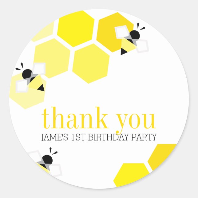 Pegatina Redonda niño o chica CUALQUIER Abeja DE EDAD BIRTHDAY PART (Anverso)