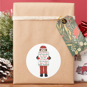 Pegatina Redonda Niño personalizado con Rótulo de Saludos de Navida