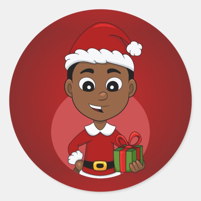 Pegatina Redonda Niño personalizado de Navidades afroamericanos (Anverso)
