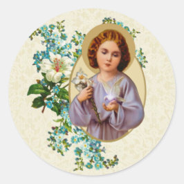 Pegatina Redonda Niño Religioso Jesús Domo Flores