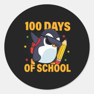 Pegatina Redonda Niños 100 Días De Colegio Dabbing Pingüino 100 Día
