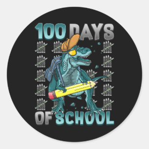 Pegatina Redonda Niños 100 Días De Dinosaurio Escolar 100 Días Más