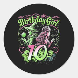 Pegatina Redonda Niños 10 Años De Bruja Rosa Y Verde