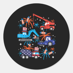 Pegatina Redonda Niños 4 de julio Vehículo de construcción Patriot