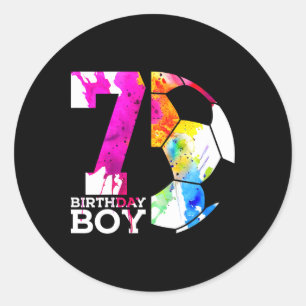 Pegatina Redonda Niños 7 Cumpleaños Niño Fútbol 7 Cumpleaños