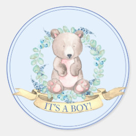 Pegatina Redonda Niños acuarela Floral Baby Bear Clase Baby Shower
