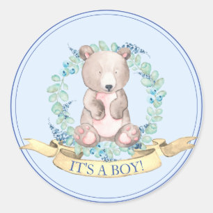 Pegatina Redonda Niños acuarela Floral Baby Bear Clase Baby Shower