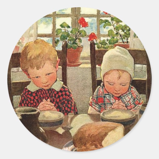 Pegatina Redonda Niños agradecidos de Jessie Willcox Smith (Anverso)