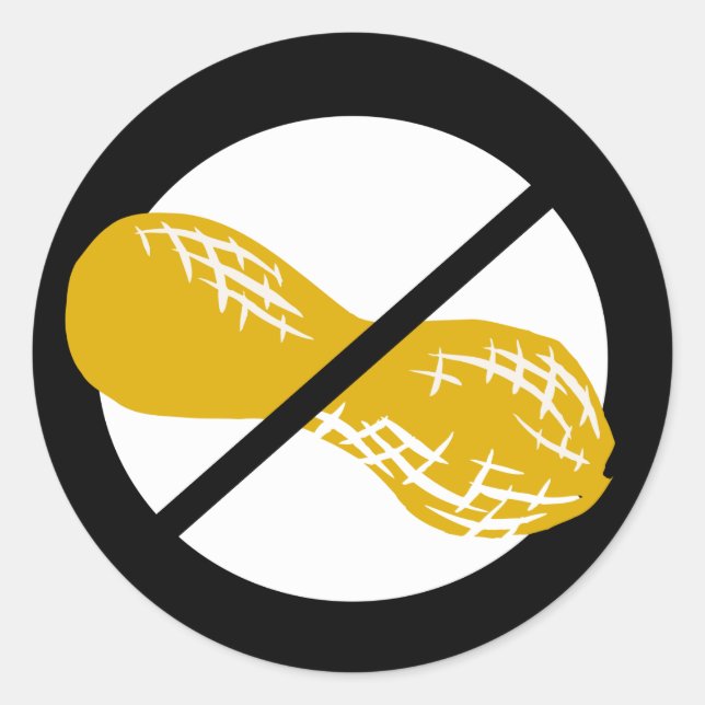 Pegatina Redonda Niños alérgicos de nueces libres de cacahuete negr (Anverso)