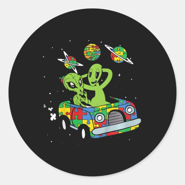 Pegatina Redonda Niños Alien espacio Autismo Sensibilización Niños  (Anverso)
