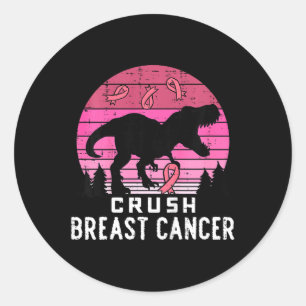 Pegatina Redonda Niños aplastan el cáncer de mama Trex Rosa Concien