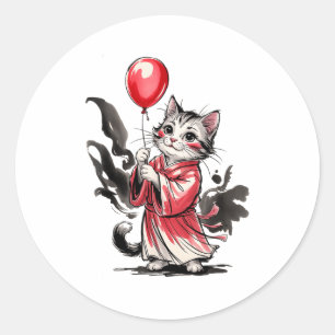 Pegatina Redonda Niños Arte de pintura de gato Globo Artista Fortun
