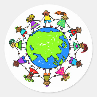 Pegatina Redonda Niños asiáticos