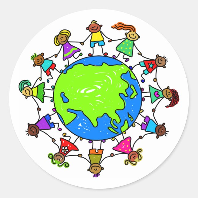 Pegatina Redonda Niños asiáticos (Anverso)