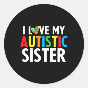 Pegatina Redonda Niños Autismo Conciencia Amo Mi Hermana Pieza De R