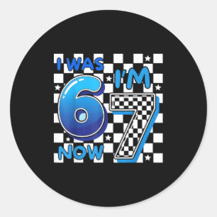 Pegatina Redonda Niños azul a cuadros yo tenía 6 ahora tengo 7 dive