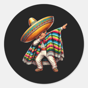 Pegatina Redonda Niños balancines mexicanos Poncho Cinco De Mayo 1