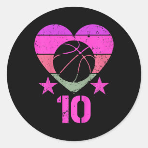 Pegatina Redonda Niños Baloncesto Cumpleaños Chica Niño de 10 años