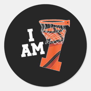 Pegatina Redonda Niños Baloncesto Primer cumpleaños niño Báscara de