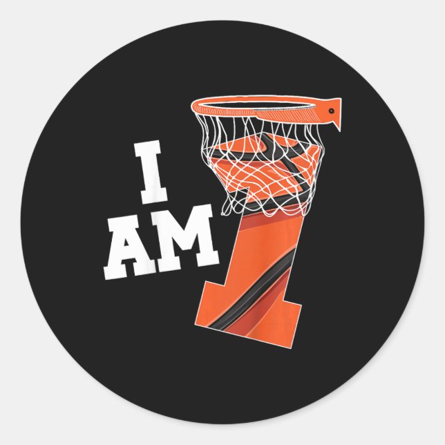 Pegatina Redonda Niños Baloncesto Primer cumpleaños niño Báscara de (Anverso)