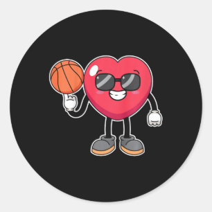 Pegatina Redonda Niños Basketball Jugador Día de San Valentín Coraz