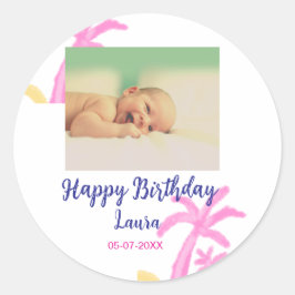 Pegatina Redonda Niños bebé primer cumpleaños añadir fecha añadir f