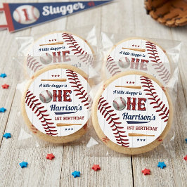 Pegatina Redonda Niños Béisbol Primer Cumpleaños